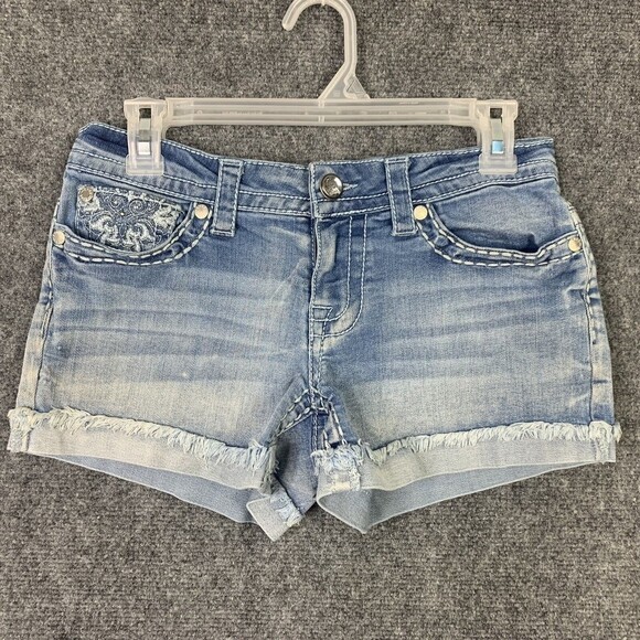 Knox Rose Denim Bootie Shorts Women 2 Destroyed Boho Embroidery - Picture 1 of 8